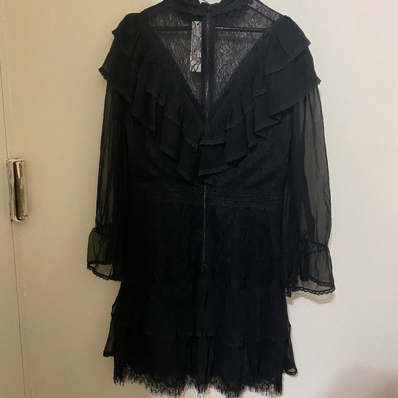 ALICE + OLIVIA Clea Ruffle Sheer Lace Tiered Dress - Picture 11 of 12